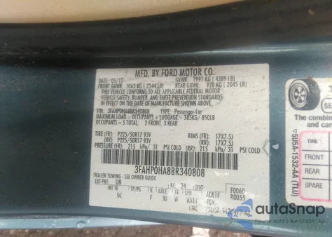 2011 Ford Fusion Se из США, поврежденный, VIN 3FAHP0HA8BR340808